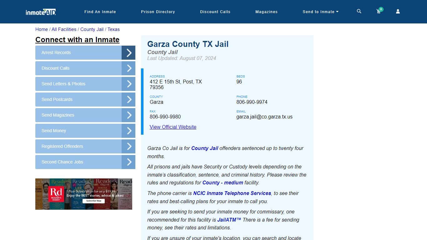 Garza County TX Jail - Inmate Locator